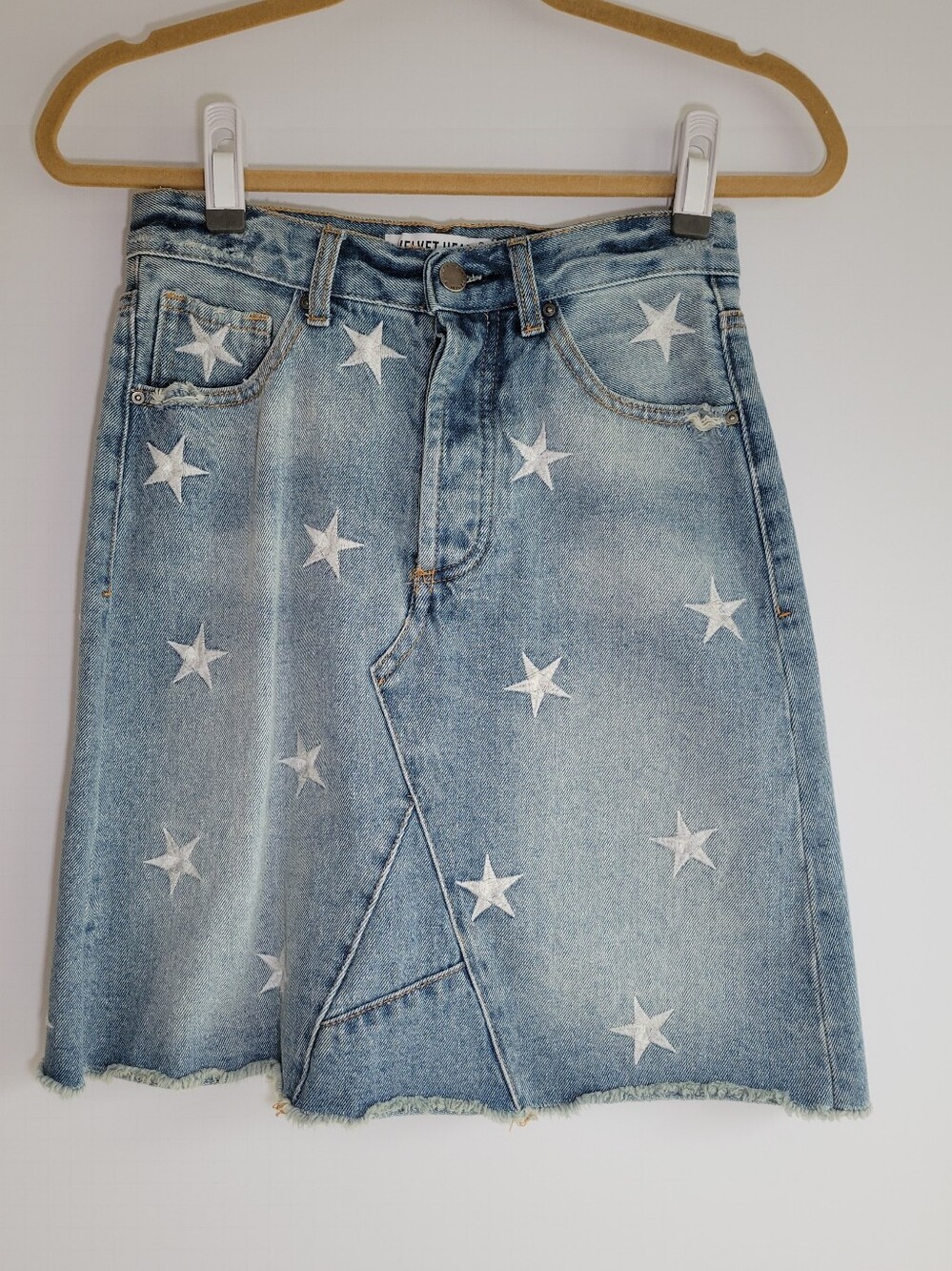 Velvet Heart Light Wash Denim Star Embroidered Skirt - Blue